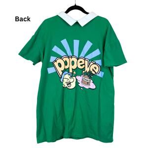 Vintage Popeye Spinach Green Collar Polo Short Sleeve Graphic Tee Shirt-Large/XL
